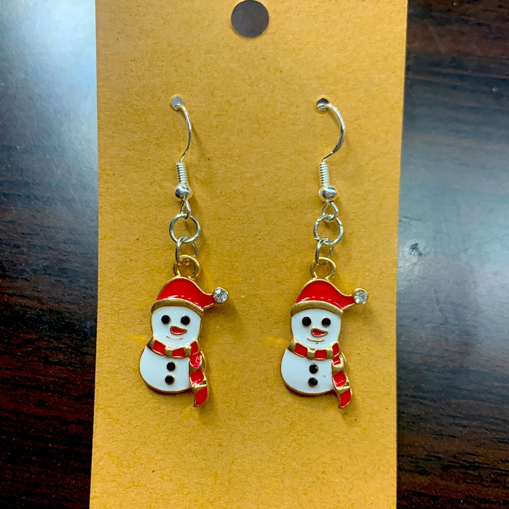 Silver snow person dangle earrings